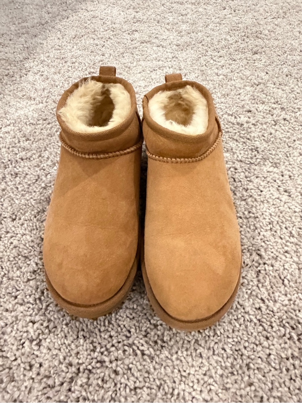 UGG Chestnut Suede Shearling-Lined Slip-On Booties